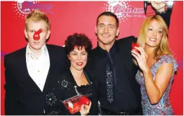  ??  ?? Will Mellor (second right) with (left) presenter Patrick Kielty, runner-up Ruby Wax, and (far right) presenter Cat Deeley during the final of ComicRelie­fDoesFameA­cademy at BBC TV Centre in London as part of Red Nose Day in 2003