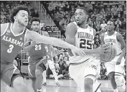  ?? AP/GENE J. PUSKAR ?? Villanova’s Mikal Bridges
(right) drives to the basket while avoiding Alabama’s Alex Reese on Saturday during the Wildcats’ 81-58 victory over the Crimson Tide at the East Region of the NCAA Tournament in Pittsburgh. Bridges finished with 23 points.