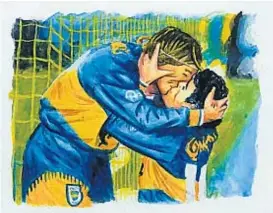  ??  ?? El viral. La pintura de Liboá fue replicada en las cuentas del propio Caniggia primero, y en las de Maradona después. Y, de ahí, saltó a la televisión.