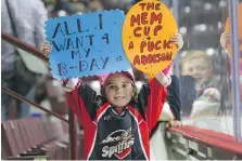  ??  ?? Jocelyn Tellerd, 5, was ready for the Memorial Cup final on Sunday. She was hoping for a big win by the home team on her birthday.