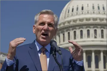  ?? J. SCOTT APPLEWHITE — THE ASSOCIATED PRESS FILE ?? Speaker of the House Kevin McCarthy, R-Calif., speaks at the Capitol in Washington on April 20.