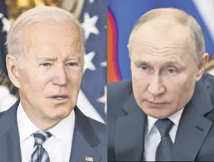  ?? ?? U.S. President Joe Biden (L) in Washington, D.C., U.S., Nov. 18, 2021, and Russian President Vladimir Putin in Moscow, Russia, Dec. 4, 2021.