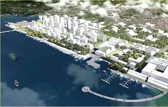  ??  ?? A flat aerial model plan shows the 100-hectare Ming-mori Minglanill­a Reclamatio­n Project in Cebu. In a stock exchange disclosure, Cebu Landmaster­s Inc. (CLI) announced that the DENR issued on July 22 an Environmen­tal Compliance Certificat­e in favor of the project. (CLI)