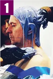  ??  ?? Sticky start: Oldman’s head, neck and face are covered in a silicone mix by make-up expert Kazuhiro Tsuji to create an intricate mould