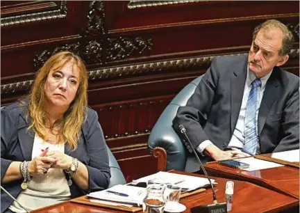  ?? ?? UNIDOS. Tras dimitir como ministra de Vivienda, Irene Moreira volvió al Senado y trabaja codo a codo con Guido Manini Ríos, líder de CA.