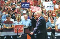  ?? CARLO ALLEGRI / REUTERS ?? Republican presidenti­al nominee Donald Trump calls the Clinton Foundation “the most corrupt enterprise in political history” during a campaign rally in Akron, Ohio, on Monday.