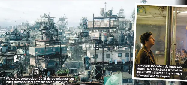  ??  ?? Player One se déroule en 2045 alors que les grandes villes du monde sont devenues des bidonville­s.
