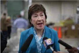  ?? ROBERT F. BUKATY — THE ASSOCIATED PRESS FILE ?? In this Thursday file photo, U.S. Sen. Susan Collins, R-Maine, speaks to members of the media while attending an event in Lewiston, Maine. Collins said Sunday, Sept. 24, she finds it “very difficult” to envision backing the last-chance GOP bill...