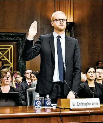  ?? AFP ?? El exempleado de Cambridge Analytica y denunciant­e, Christophe­r Wylie, testificó ante el Comité Judicial del Senado de Estados Unidos, en el Capitolio de Washington/