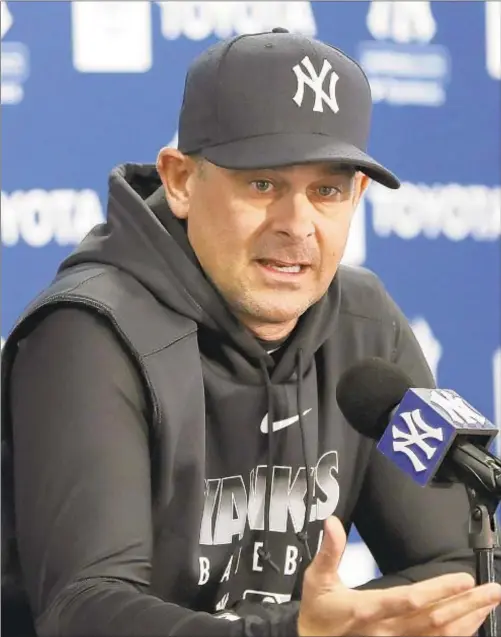  ?? AP ?? Aaron Boone, who had open-heart surgery in 2009 to correct a congenital valve condition, gets pacemaker on Wednesday.