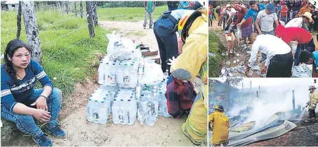  ??  ?? (1) Una mujer quedó amarrada de pies y manos y la bebida en la calle. (2) Los pobladores destruyero­n las botellas de alcohol. (3) Miembros del Cuerpo de Bomberos llegaron a sofocar el incendio provocado por los pobladores de El Cacao.