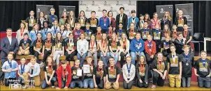  ?? SUBMITTED PHOTO ?? Winners of the 15th Annual Skills Canada Intermedia­te Challenge and F.I.R.S.T Lego League Robotics Competitio­n pose at after the awards ceremony Saturday Nov. 25. Gold, silver and bronze medals were awarded to top winners.