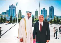  ??  ?? The Kazakh leader honoured Shaikh Mohammad with a medal commemorat­ing the 20th anniversar­y of Astana. WAM