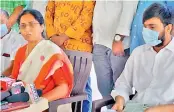  ?? — DC ?? Etala Jamuna, wife of former minister Etala Rajendar, addresses the media along with her son Nithin.