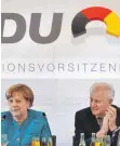  ?? FOTO: AFP ?? Angela Merkel (CDU) und Horst Seehofer (CSU) stellen gerne ihre Zweckallia­nz zur Schau.