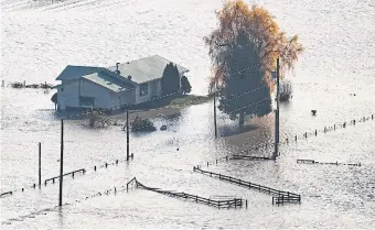  ?? DARRYL DYCK THE CANADIAN PRESS ?? A farmhouse is surrounded by floodwater­s in Abbotsford, B.C. Scenes like this make the biblical flood seem benign by comparison, Rick Salutin writes, and can have a mesmerizin­g effect on those not directly involved.