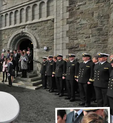  ??  ?? The coffin of Captain Mark Duffy is carried from Oliver Plunkett Church in Blackrock following his funeral.