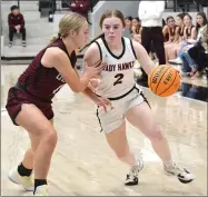  ?? ?? Senior Lady Blackhawk Leah Telgemeier, No. 2, scored 7 points in the 4A-1 Conference opener Thursday, Dec. 15, in Blackhawk Arena. The Pea Ridge Lady Blackhawks fell to the Gentry Lady Pioneers 57-28.