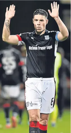  ?? Picture: SNS. ?? Captain Darren O’Dea holds his hands up after the shattering 7-0 home defeat against Aberdeen last Friday.