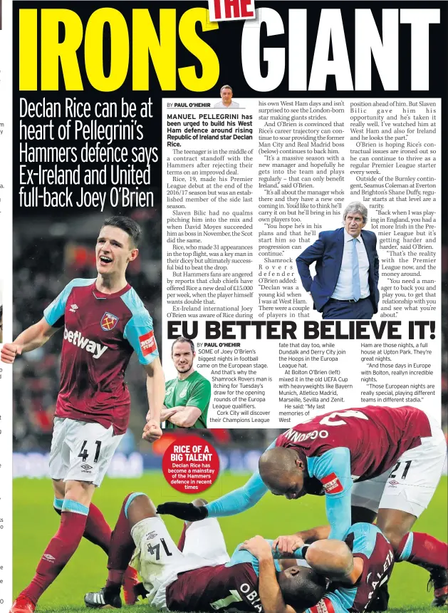  ??  ?? RICE OF A BIG TALENT Declan Rice has become a mainstay of the Hammers defence in recent times