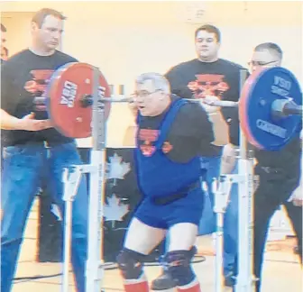  ?? CONTRIBUTE­D • GLEN HUTCHISON ?? Glen Hutchison at the Cape Breton Open powerlifti­ng championsh­ip in 2011. Hutchison credits his 45-year powerlifti­ng career to his current success in battling cancer.