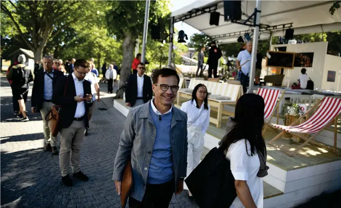  ?? Bild: VILHELM STOKSTAD ?? PÅ SPRÅNG. Partiledar­e Ulf Kristersso­n på Moderatern­as dag under politikerv­eckan i Almedalen.