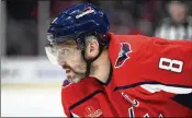  ?? NICK WASS/ASSOCIATED PRESS ?? Washington left wing Alex Ovechkin (8) owns the singleseas­on record for goals after scoring 65 in the 2007-2008 season.