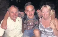  ??  ?? ●●Manchester bombing victim Martyn Hett with his dad Paul Hett and stepmum Kath Hett