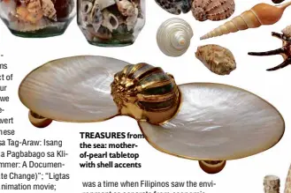  ??  ?? TREASURES from the sea: motherof-pearl tabletop with shell accents