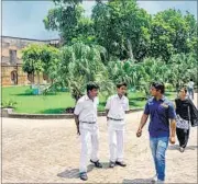 ??  ?? (Left) Students of Delhi Public School, Janakipura­m giving informatio­n about various artefacts in the museum to visitors; and (right) students guiding visitors to various locations on the Residency premises on Tuesday.