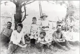  ?? ETRC ARCHIVES ?? Taking a break from haying on the Marvel Kay farm, Minton, ca. 1918. L to R: Robert Dean, Noble Dean, Robert Dean, Garland and Harold Conner, Watler Dean and Reginald Conner.