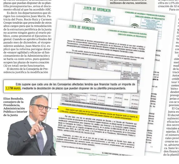  ??  ?? Elías Bendodo, consejero de la Presidenci­a, Administra­ción Pública e Interior de la Junta