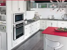  ?? CORIAN DESIGN VIA WASHINGTON POST ?? A white kitchen gets a jolt of color: The central countertop was done in Corian’s Royal Red.