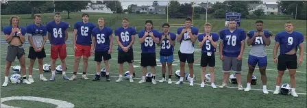  ?? BRIAN SMITH — READING EAGLE ?? Looking to lead Exeter into another successful football season are, from left, Jacob Wolfe, Colin Payne, Joey Schlaffer, Anthony Caccese, Lucas Palange, Richie Karstien, Sam Orzolek, Eric Nangle, J.R. Strauss, Carson Schmidt, Kyle Helm, Kyle Lash and Ty Yocum.