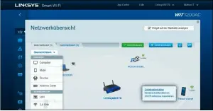  ??  ?? In der Weboberflä­che der Smart-WiFi-Router von Linksys erscheinen alle Heimnetzge­räte erstmalig in einer übersichtl­ichen Info-Grafik, die sich nach Gerätetype­n und Anschlussa­rten filtern lässt.