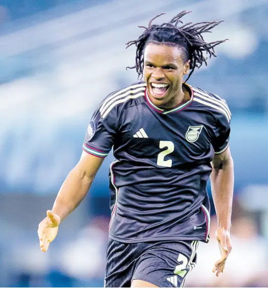 ?? COURTESY OF CONCACAF NATIONS LEAGUE ?? Reggae Boys defender Dexter Lembikisa celebrates after scoring against Panama during the Concacaf Nations League third place playoff in the AT&T Stadium in Arlington, Texas yesterday.