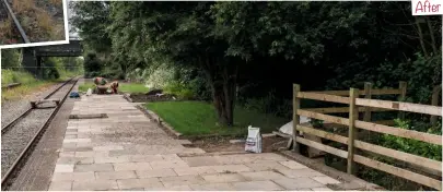  ?? BOTH: DAVID COX ?? …and after. Ten years later, PWRS volunteers lay flagstones on the restored platform. After