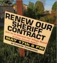  ?? PHOTOS BY PAUL POST — PPOST@DIGITALFIR­STMEDIA.COM ?? Some Corinth residents and businesses put up signs asking the Village Board to continue sheriff’s patrols dedicated to the village. The board voted Wednesday not to extend the contract.