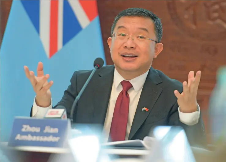  ?? Photo: Ronald Kumar ?? Chinese Ambassador to Fiji Zhou Jian during a press briefing at the Embassy in Suva on June 20, 2023.