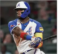  ?? (AP/John Bazemore) ?? MVP favorite Ronald Acuna Jr. and the Atlanta Braves will look to avenge last year’s loss to the Philadelph­ia Phillies in the National League division series when the best-of-five matchup opens tonight in Atlanta.