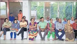  ?? HT PHOTO ?? Relatives of Patidar youth killed in police firing take part in an event where financial aid was released for ▪
them in Ahmedabad on Thursday.