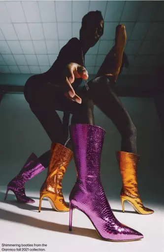 ??  ?? Shimmering booties from the Giannico fall 2021 collection.