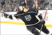  ?? Jae C. Hong Associated Press ?? THE KINGS’ ADRIAN KEMPE celebrates his goal versus the Oilers during the second period.