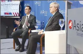  ??  ?? Foreign Affairs Secretary Alan Peter Cayetano answers questions from former Australian Prime Minister and president of the Asia Society Policy Institute Kevin Rudd in an event at the Asia Society in New York City last Sept. 21.