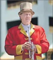  ?? Wally Skalij Los Angeles Times ?? JAY COHEN, the bugler at Santa Anita racetrack, belts out his call to the post for an audience of one.