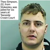  ??  ?? Theo Simpson, 22, from Stokesley, was jailed for six years at Teesside Crown Court