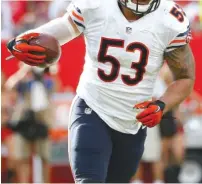  ?? | BRIAN BLANCO/ AP ?? Second- year man John Timu ( above) and rookie Nick Kwiatkoski will start at inside linebacker for the Bears on Sunday against the 49ers.