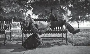  ?? TAMIR KALIFA/WASHINGTON POST ?? Alvin Sanderson, 64, rests on a bench in Butler Park in Austin, Texas.