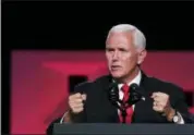  ?? ANDY JACOBSOHN — THE DALLAS MORNING NEWS VIA AP ?? Vice president Mike Pence speaks at the annual meeting of The Southern Baptist Convention at the Kay Bailey Hutchison Convention Center in Dallas Wednesday.