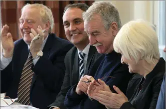  ??  ?? Deputy Eamon Scanlon, Deputy Marc MacSharry, Cllr Declan Bree and Marian Harkin at the hustings